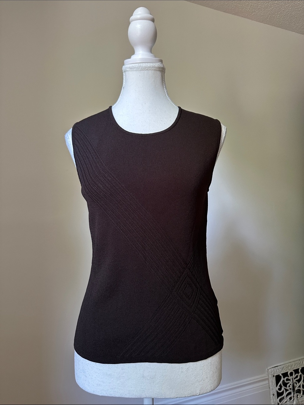 JONES NEW YORK Brown Knit Preppy Academia Staple Sleeveless Top Small
